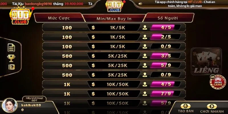 Hướng dẫn phân định thắng thua trong Liêng HitClub