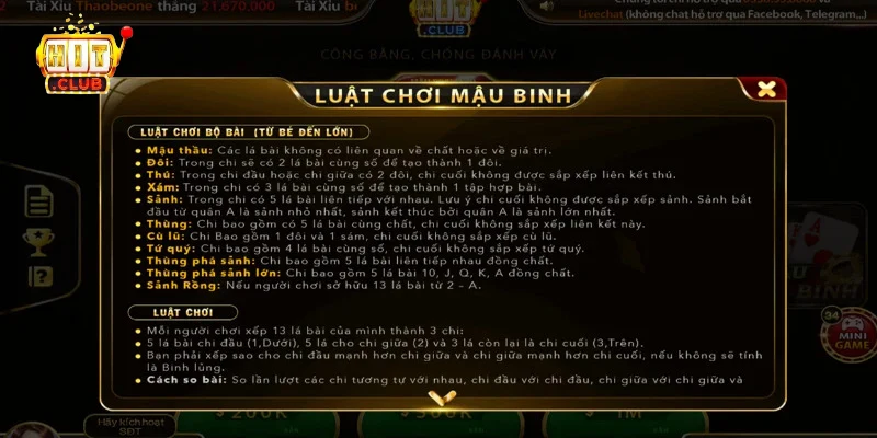 Cách chơi cơ bản trong game Mậu Binh HitClub