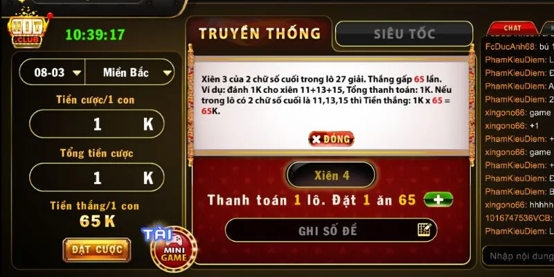 Lô xiên 2 trong xổ số HitClub