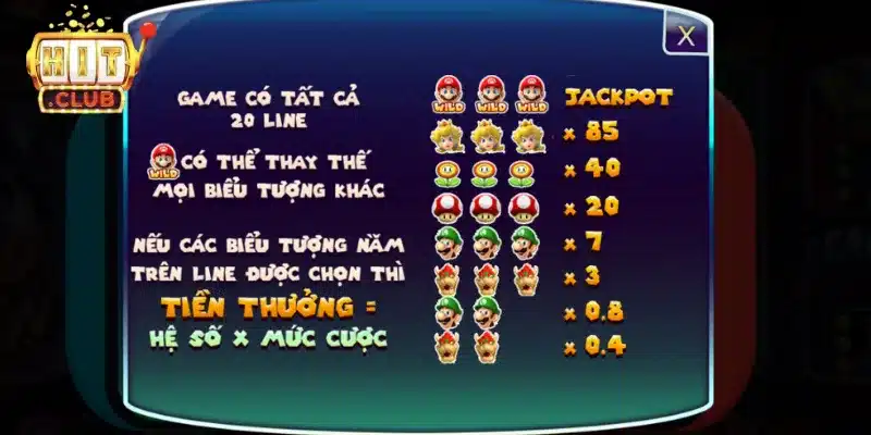Biểu tượng và tỷ lệ trả thưởng mini game super Mario